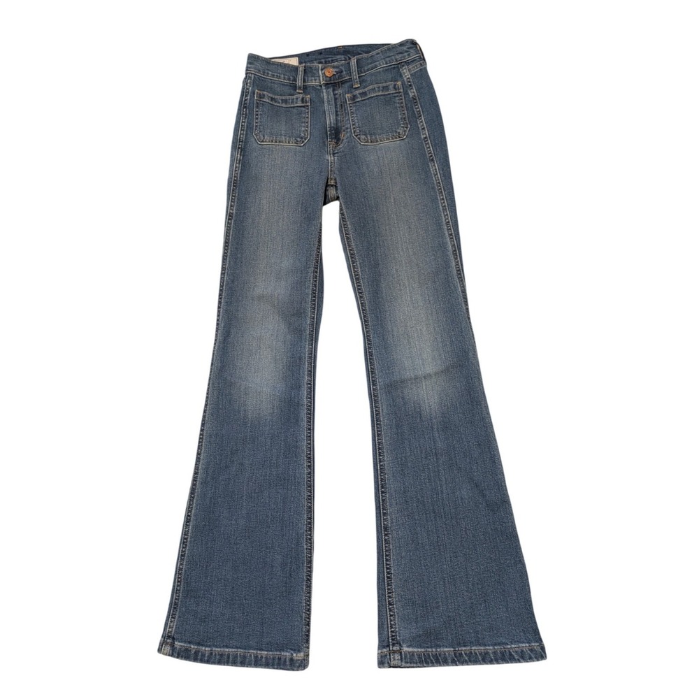 Gap High Rise Flare Jeans Medium Wash Blue Patch Pocket Denim 26 2R